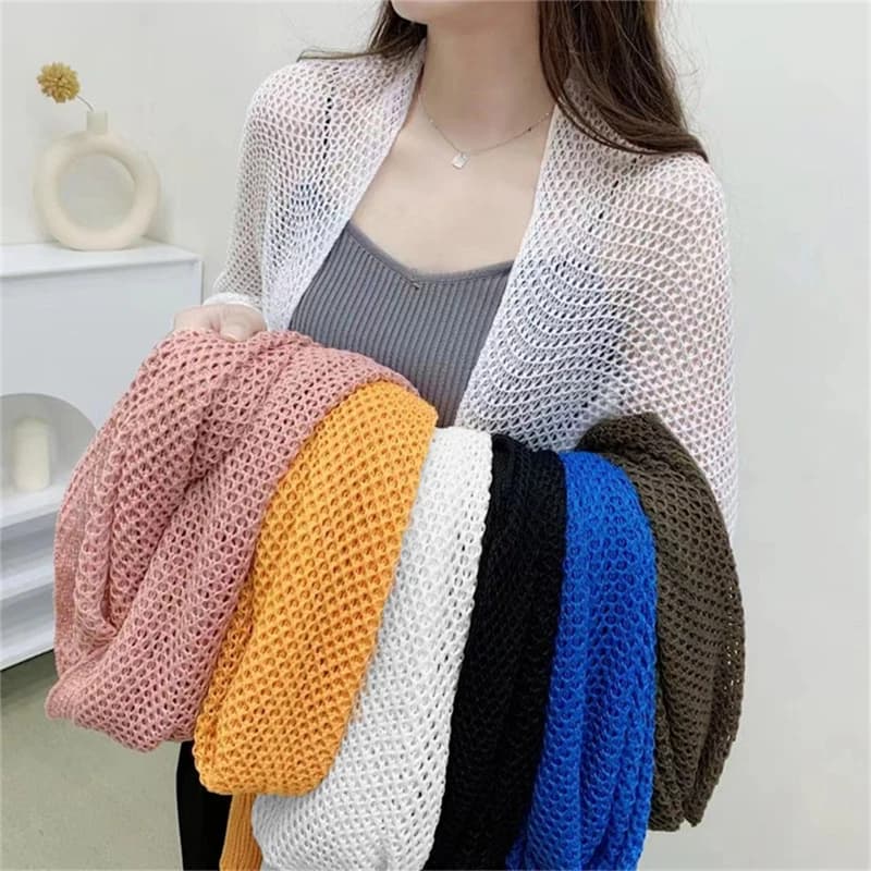 Loose knitted cardigan with long sleeve sun protection dug in summer woman solid color