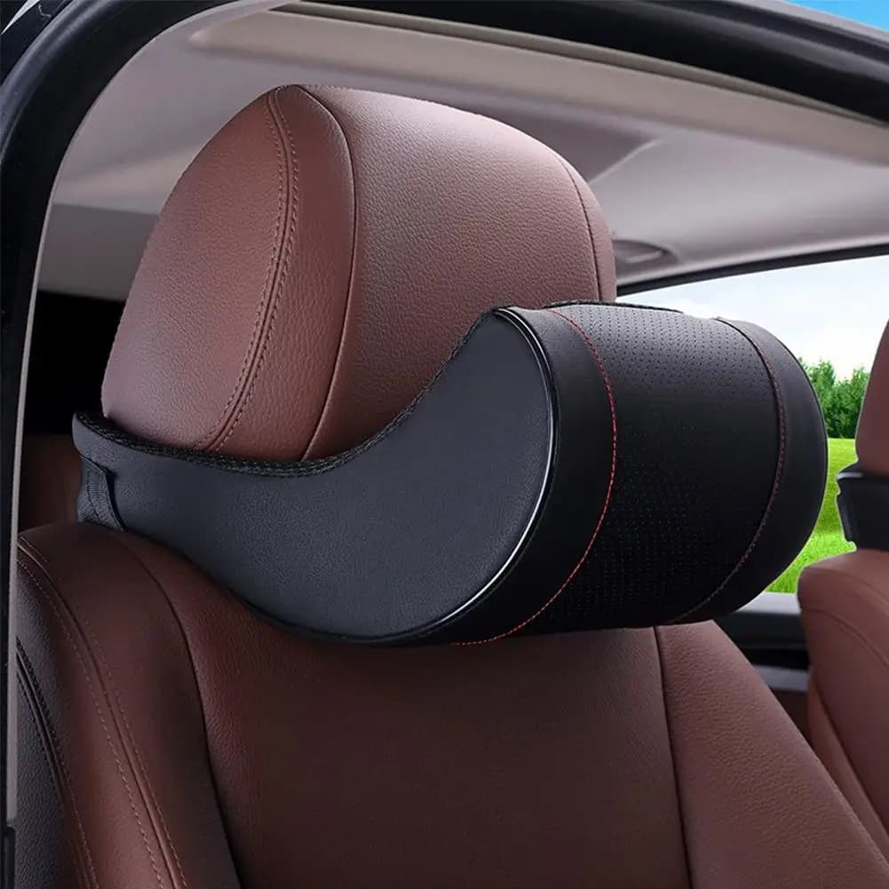 Cuscino per la testa di toro traspirante Poggiatesta Supporto lombare Cuscino per il collo in pelle Prodotti decorativi automobilistici Poggiatesta in cotone memory