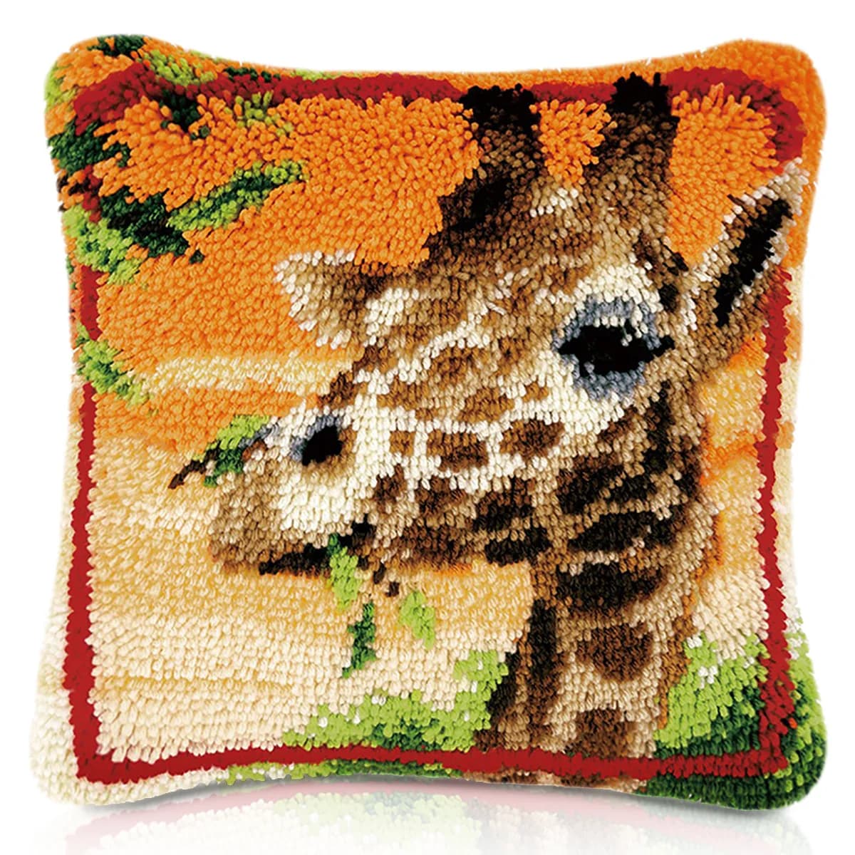 Gancio di chiusura Federa per cuscino giraffa Kit di ganci di chiusura in filato di tela colorata pre-stampata Cuscino Fodera per cuscino all'uncinetto Ricamo per tappeti