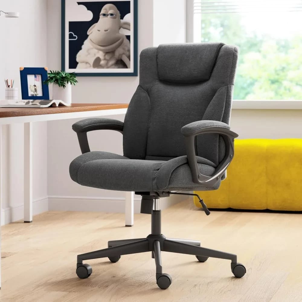 Sedia da ufficio direzionale, con cuscini a strati, supporto lombare sagomato, sedile regolabile, tessuto in microfibra, sedia ergonomica per computer