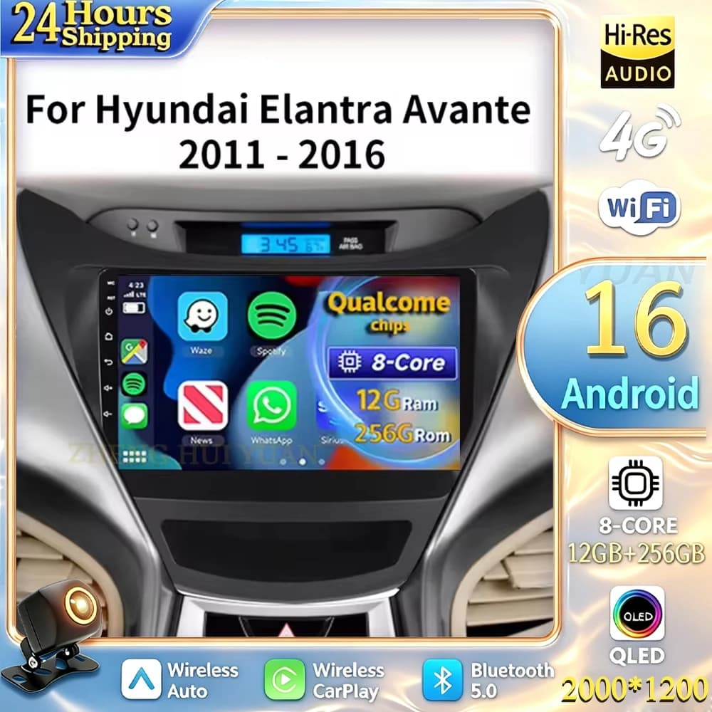 For Hyundai Elantra Avante I35 2011-2016 Android 16 Wireless Auto Carplay Car Radio Multimedia Player Car Navigation Head unit