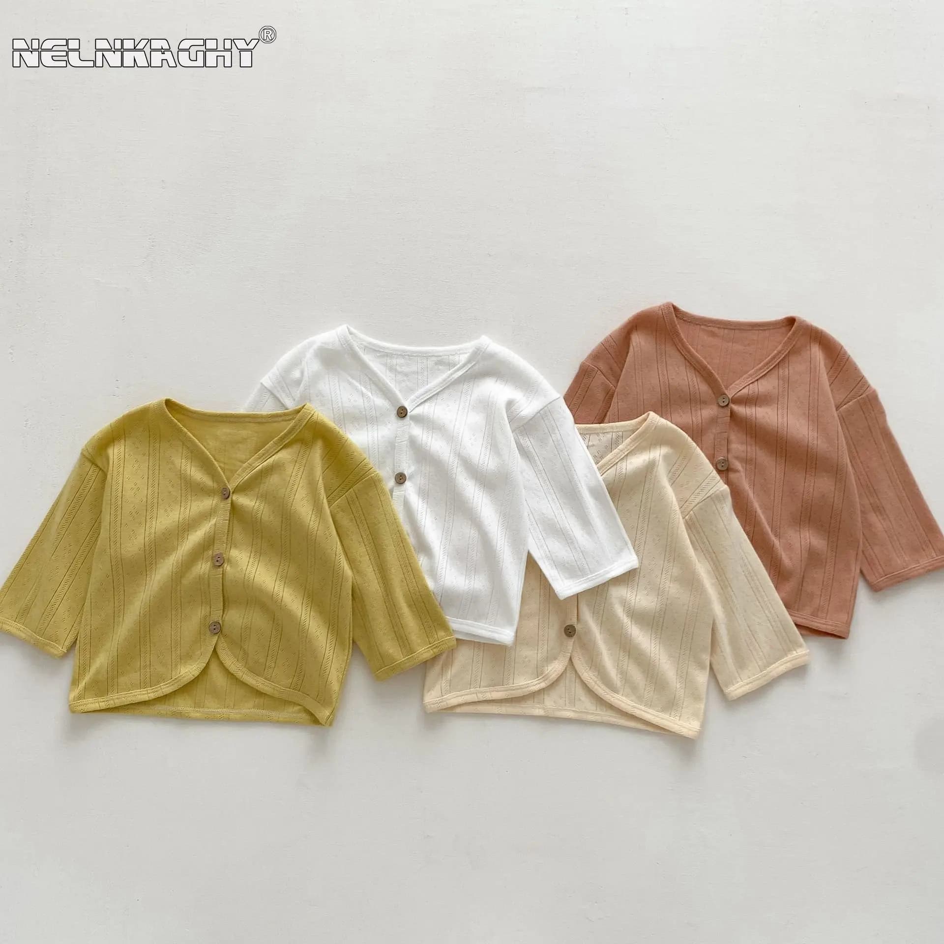 Estate Bambini Neonate Ragazzi Scava fuori Solid Top Outwear Infantile Aria condizionata A prova di zanzara Cardigan sottile Giacca traspirante