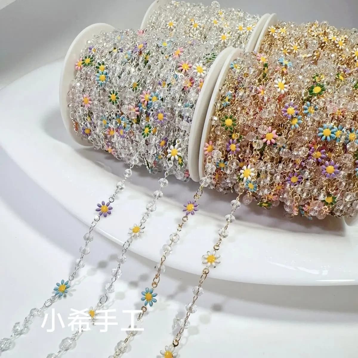 New Fashion Gold Plated Crystal Beaded Flower Mesh Chains Creation of DIY Jewelry Necklace with tassels Accessories for craft clothing