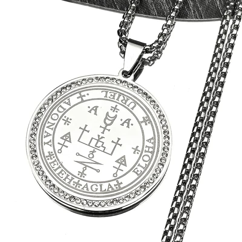 Sette Arcangeli URIEL Sigillo Salomone Talismano Sigillo di Angelico Collana in Acciaio Inossidabile Colore Oro Strass Catena Regalo di Gioielli