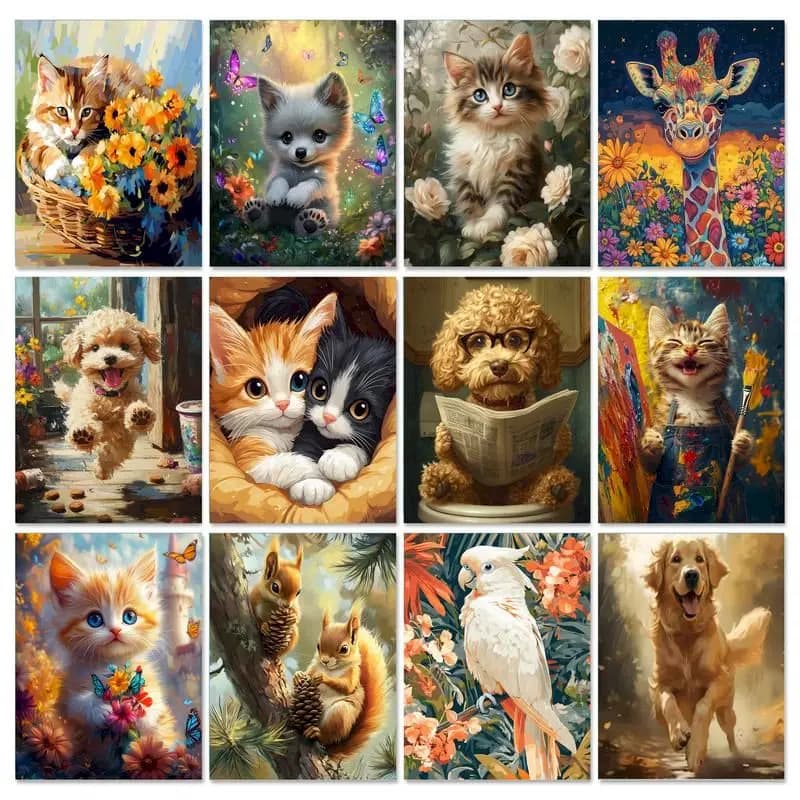 Animal Cute Funy Cat Artwork Diamond Painting Wall Cross Stitch Picture for Bedroom Office Home Decor Rhinestones Unique Gifts