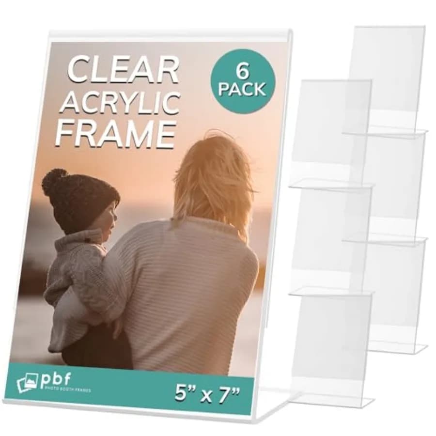 Porta Cartelli in Acrilico 5x7 PBF, Supporto Verticale Inclinato, Cornice Trasparente, Espositore da Tavolo per Menu, Porta Volantini in Plastica, Confezione da 6