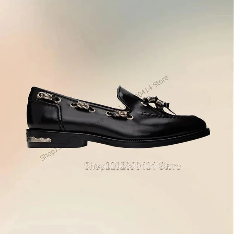 Metal Circle Decor mocassini con Design cucito nero moda Slip On scarpe da uomo Luxury Handmade Party Banquet Office Men scarpe Casual