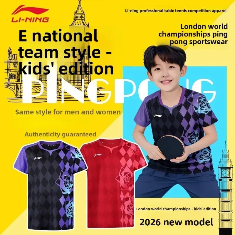 Nuova abbigliatura sportiva per bambini di Li-Ning, abbigliamento da ping pong unisex, traspirante e ad asciugatura rapida a maniche corte