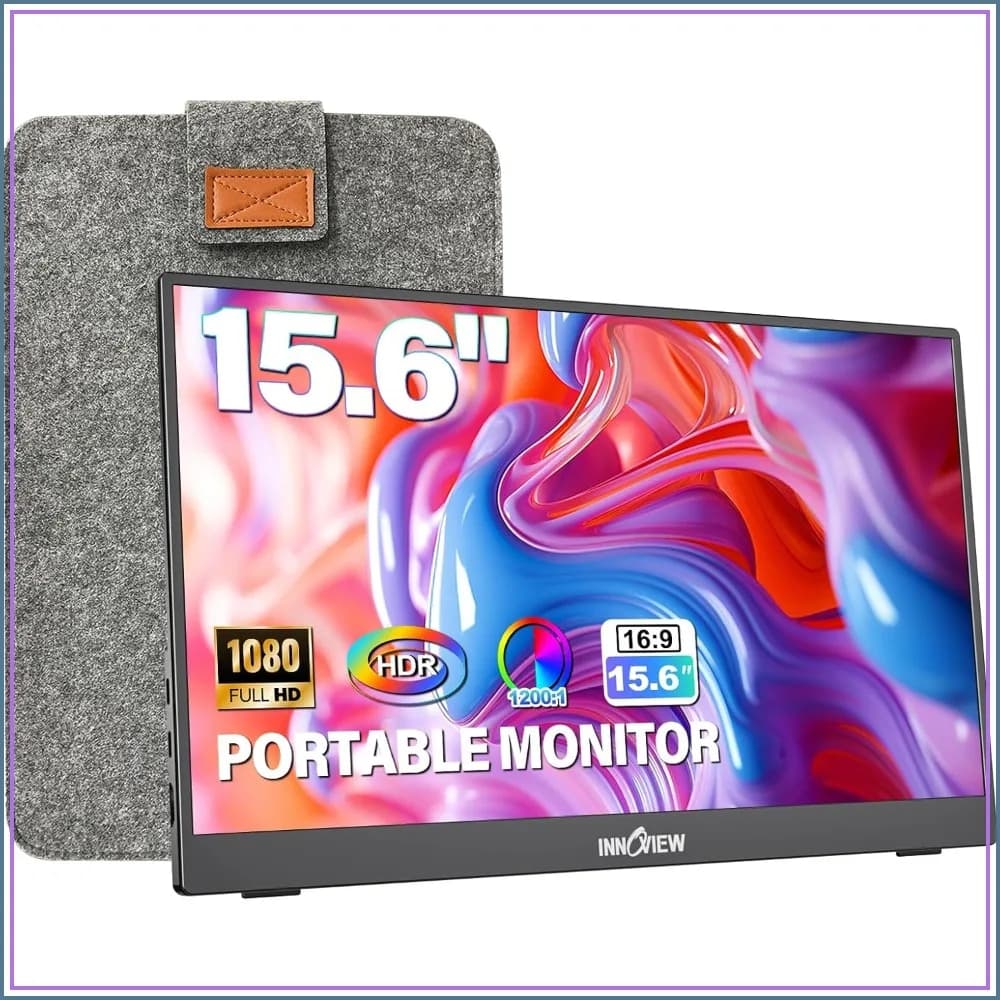 15.6" 1080P Portable Monitor with Protective Sleeve, USB C HDMI, Built-in Stand for Laptop, MacBook, Phone, PS, Xbox