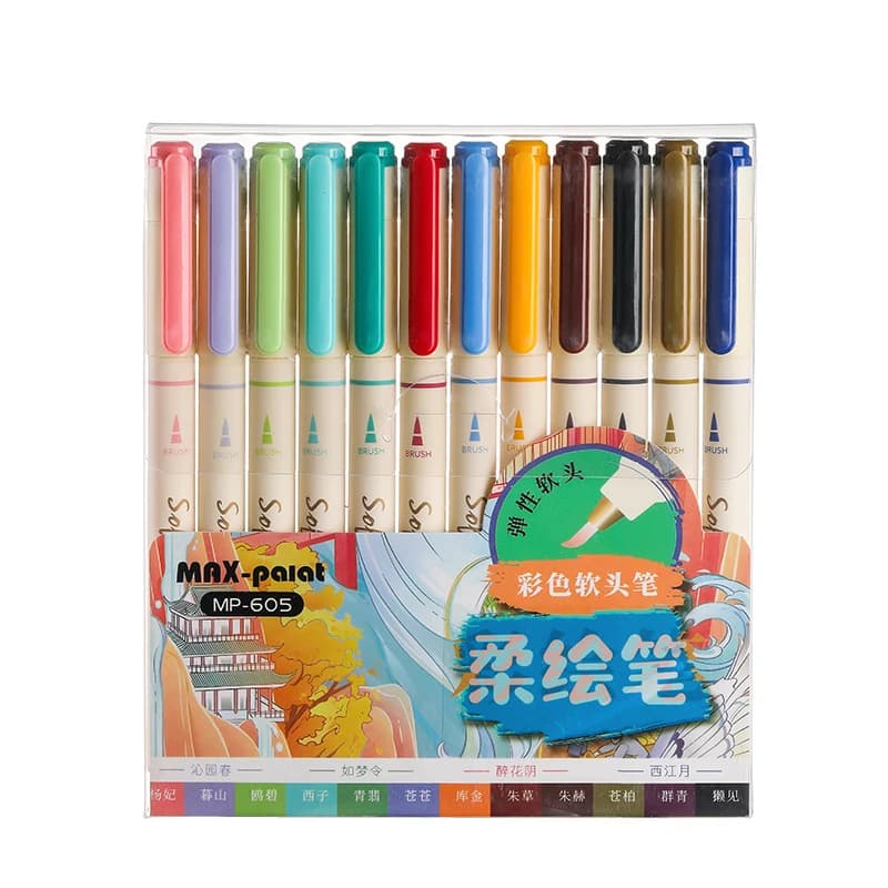 Kit 12 Colors Soft Brush Calligraphy Pen for Scrapbooking
