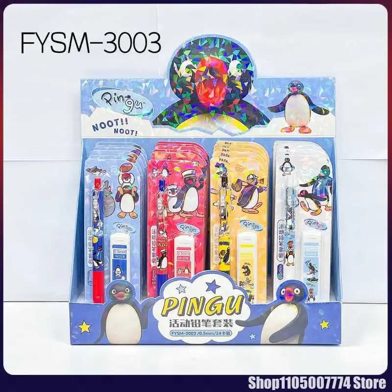 4/24pcs Kawaii Pingu Mechanical Pencil Set Stationery Refill Not Easy To Break Lead Automatic Pencil Wholesale Students Gifts