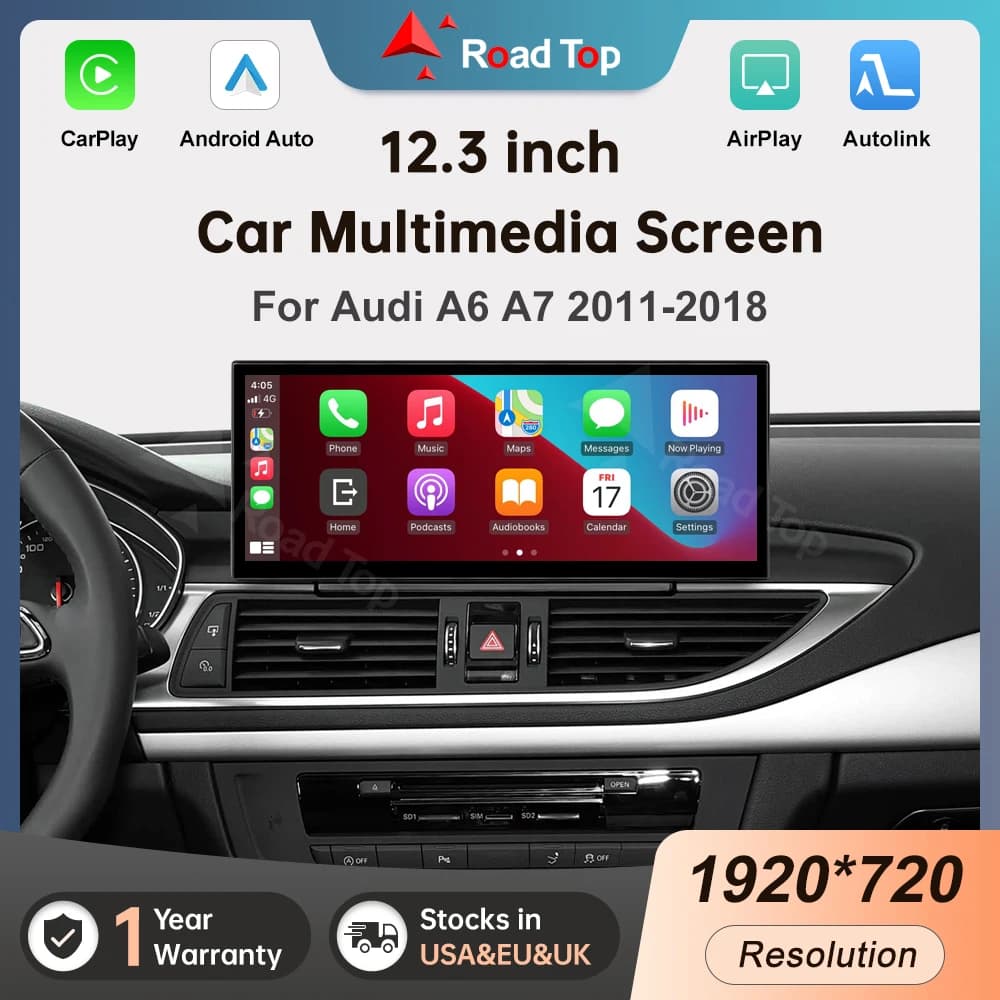 Display multimediale per auto touch screen Linux da 12,3 pollici per Audi A6 A7 2011-2018 con carplay wireless Android Auto Airplay Autolink