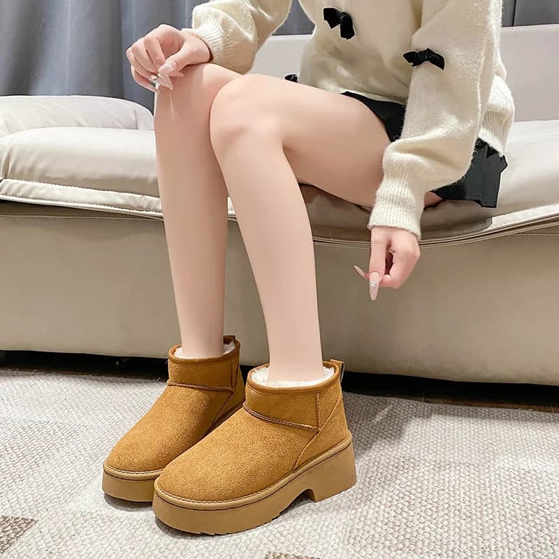 Warm Furry High Heel Comfortable Short Snow Boots for Women Winter Fashionable Versatile Fish Tail Booties Rubber Sole