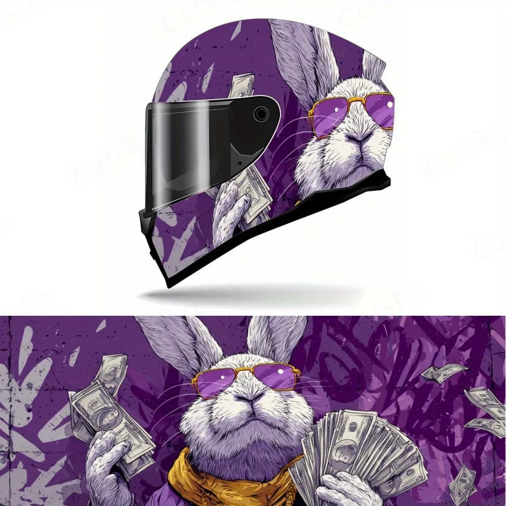 PVC impermeabile resistente all'acqua Hip Hop Rabbit Money, decalcomania autoadesiva per casco da corsa per motociclisti, regalo perfetto per gli entusiasmi di motociclette