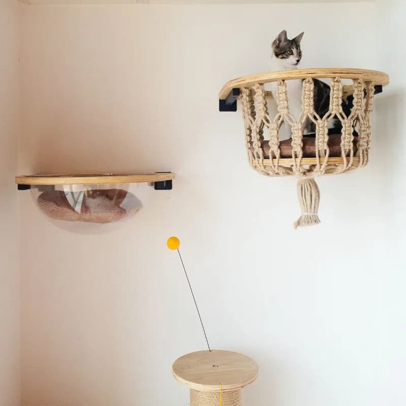 Capsule for cats in solid wood, climbing frame for cats, wall cat nest with rope jumping platform, elegant decoration for cat villa