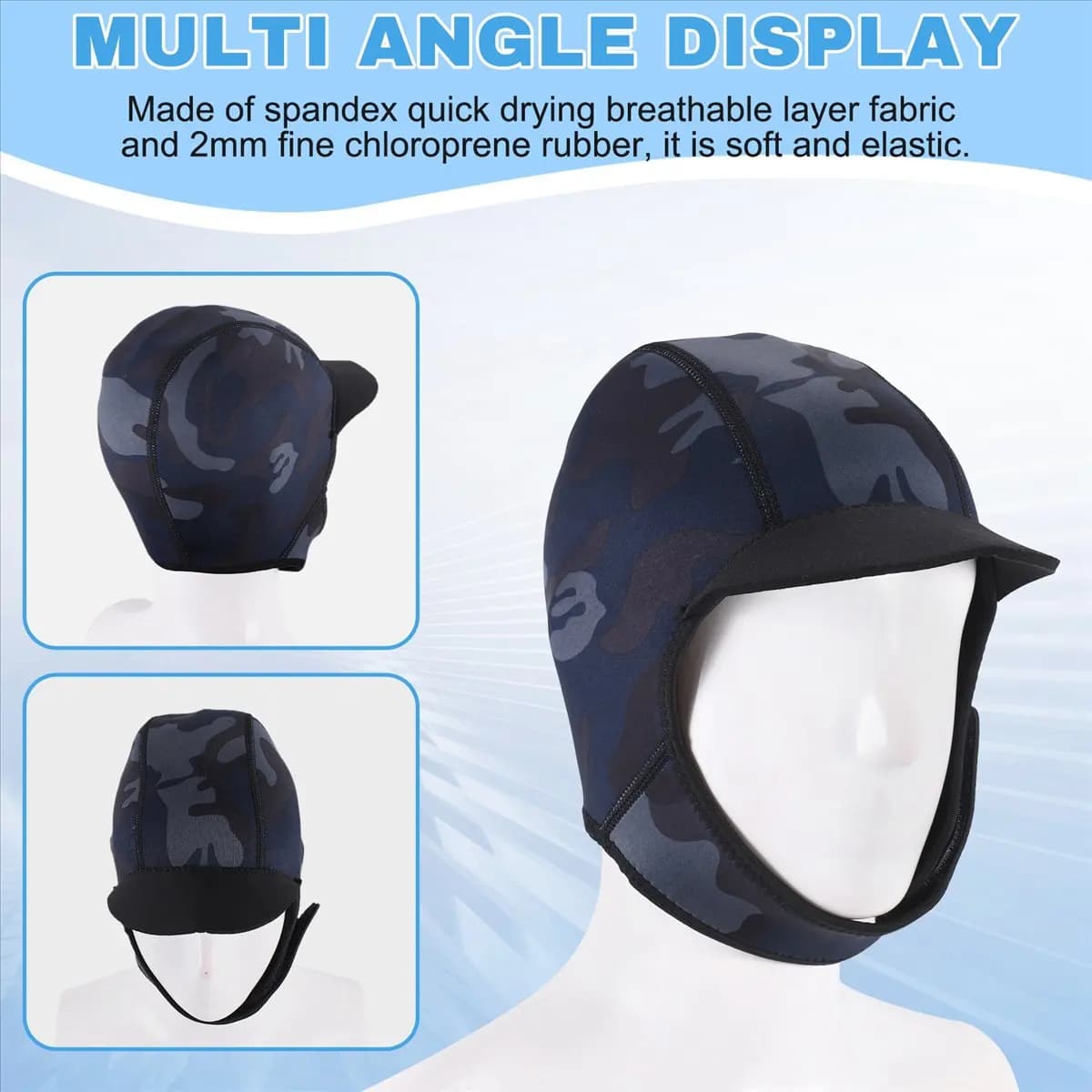 T22C 2MM Neoprene Surf Beanie Swim Cap with Chin Strap Adjustable Quick-Drying Diving Cap for Swimming Surfing