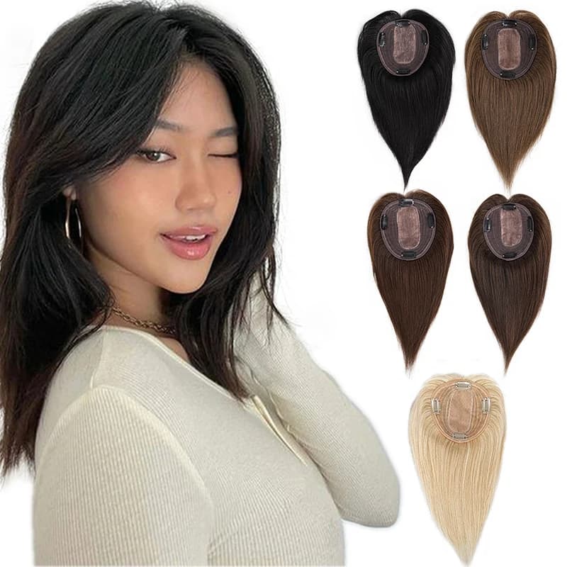 Clip per retina per capelli da 10 pollici 100% capelli umani 13X12 cm nell'estensione dei capelli Topper con frangia Parrucca superiore per le donne Vita quotidiana