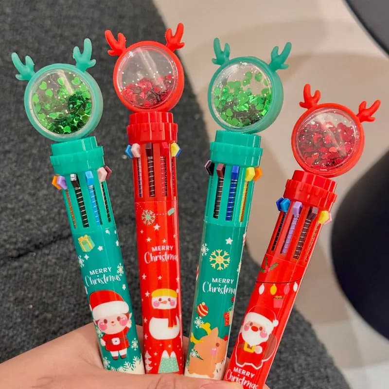 2 penna a sfera multicolore natalizia simpatico cartone animato casuale 0,7 mm, penna a sfera colorata 10 in 1 per regalo di compleanno per bambini in ufficio e scuola