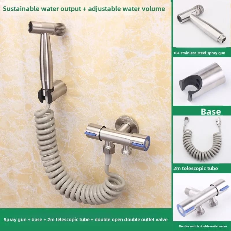 Pistola spray per WC domestica in acciaio inossidabile, spruzzatore bidet portatile, pistola spray pressurizzata regolabile, accessori per kit bagno