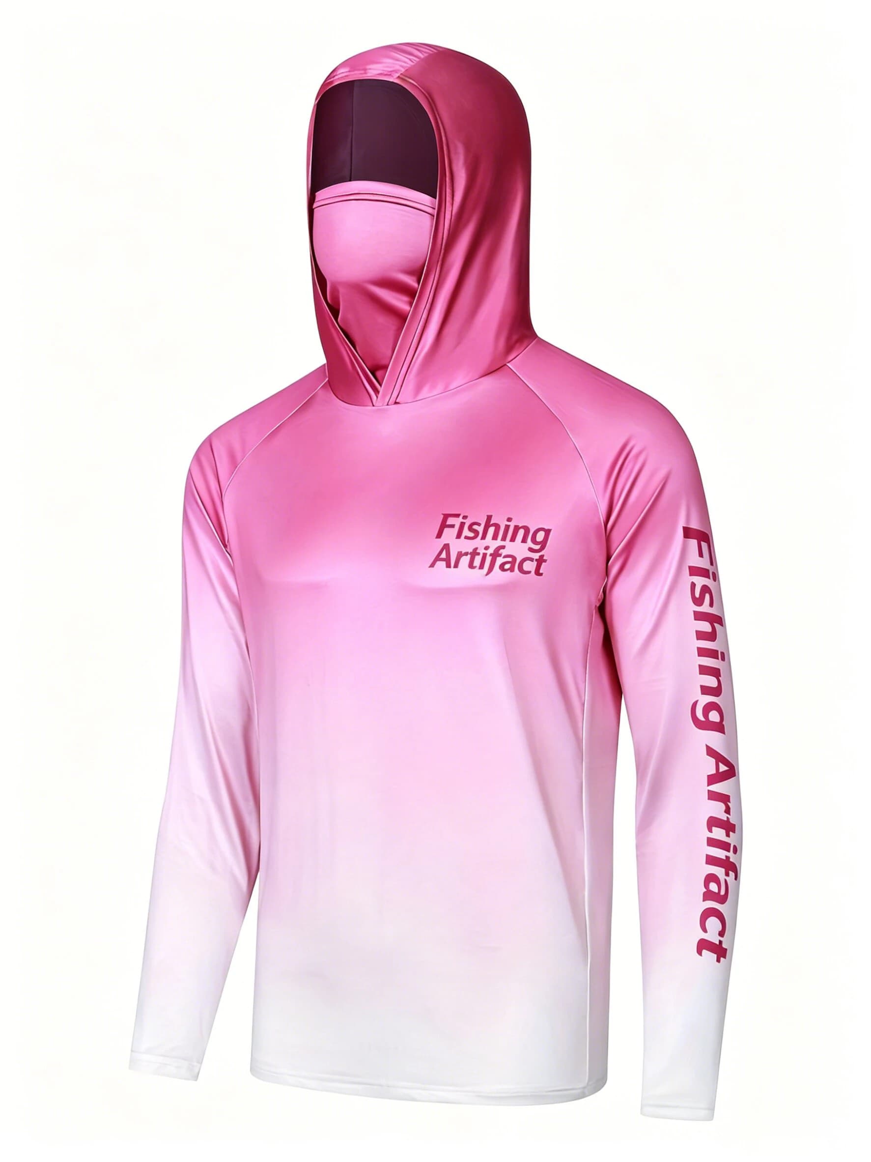 Men’s Long Sleeve Hooded Fishing Shirt with Face Mask, Quick Dry Breathable Lightweight Outdoor Hiking Top