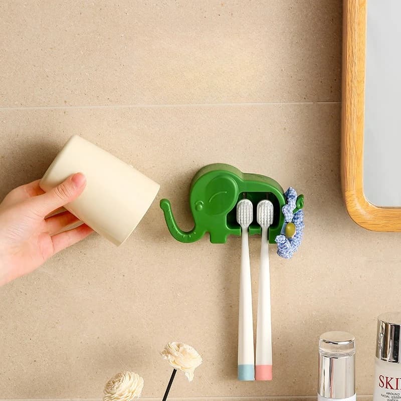 Portaspazzolino da bagno, set da parete per la casa, senza foratura, con supporto per spazzolino, lavaggio e scolo.