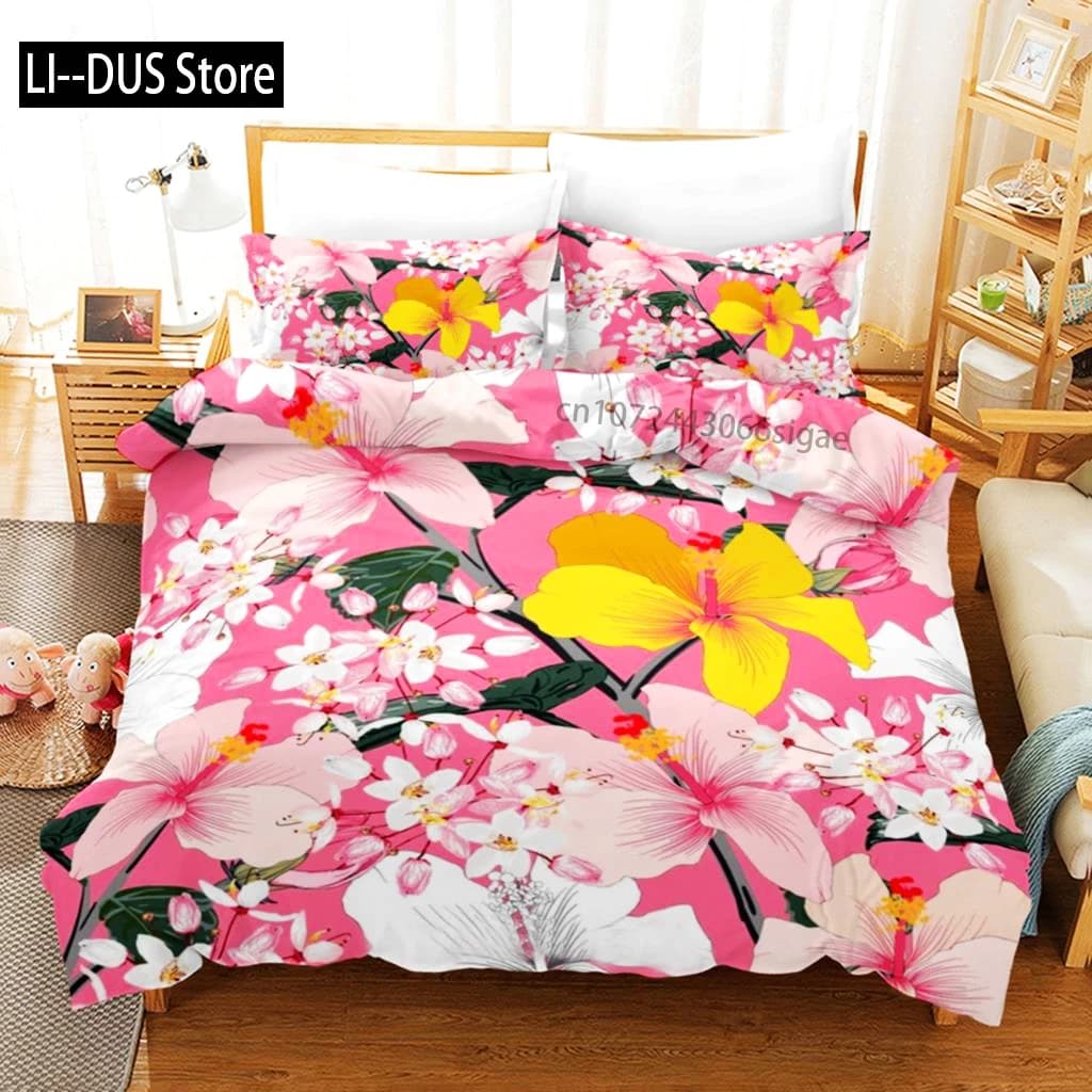 Copripiumino floreale Set di biancheria da letto doppia con motivo floreale colorato primaverile per bambini Adolescenti Copripiumino matrimoniale Queen King in microfibra per adulti