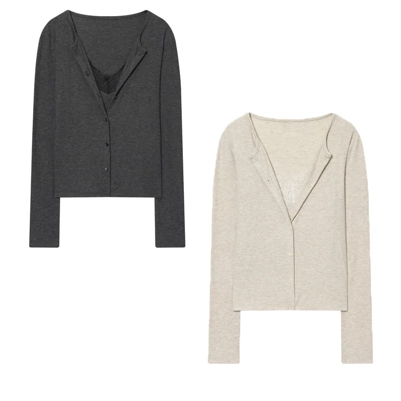 2025 Autunno Nuovo Arrivo delle Donne Falso in Due Pezzi in Pizzo Trim Scollo a V Manica Lunga Morbida Maglia Slim Fit Elegante Casual Maglione Camicia Magliette e camicette