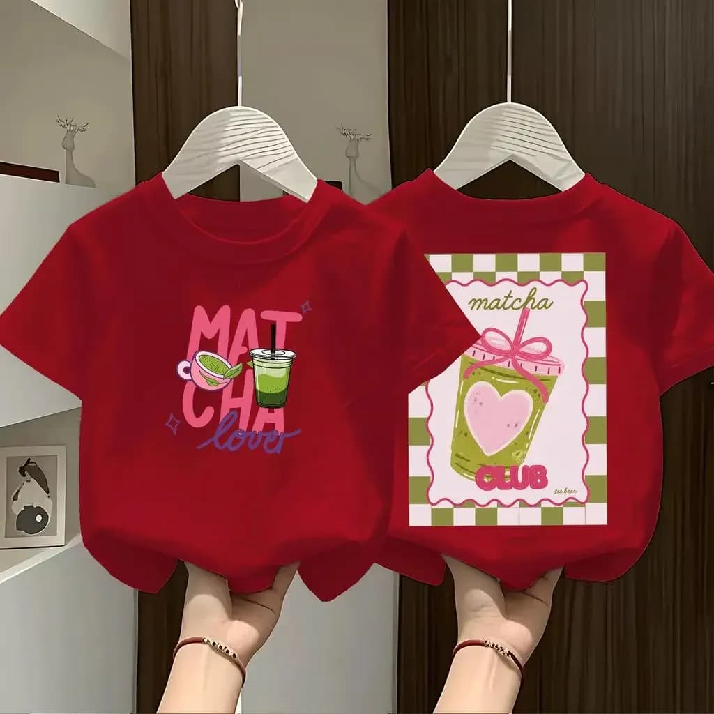 Fashion Girls Cute Drink Print T Shirt Matcha Lover Matcha Club Front Back Graphic Crew Neck Short Sleeve Tees