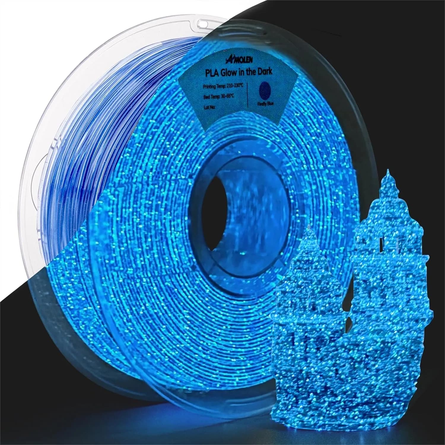 Filamento PLA Fluorescente 1.75mm, Blu Lucciola con Effetto Luce UV, Bobina da 1kg (2.2 libbre) per Stampa 3D
