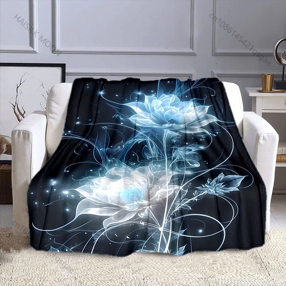 1PC Coperta calda con stampa di fiori di loto luminosi nel cielo notturno, per adulti e bambini, per casa, viaggi, auto, morbida, confortevole, regalo di lusso
