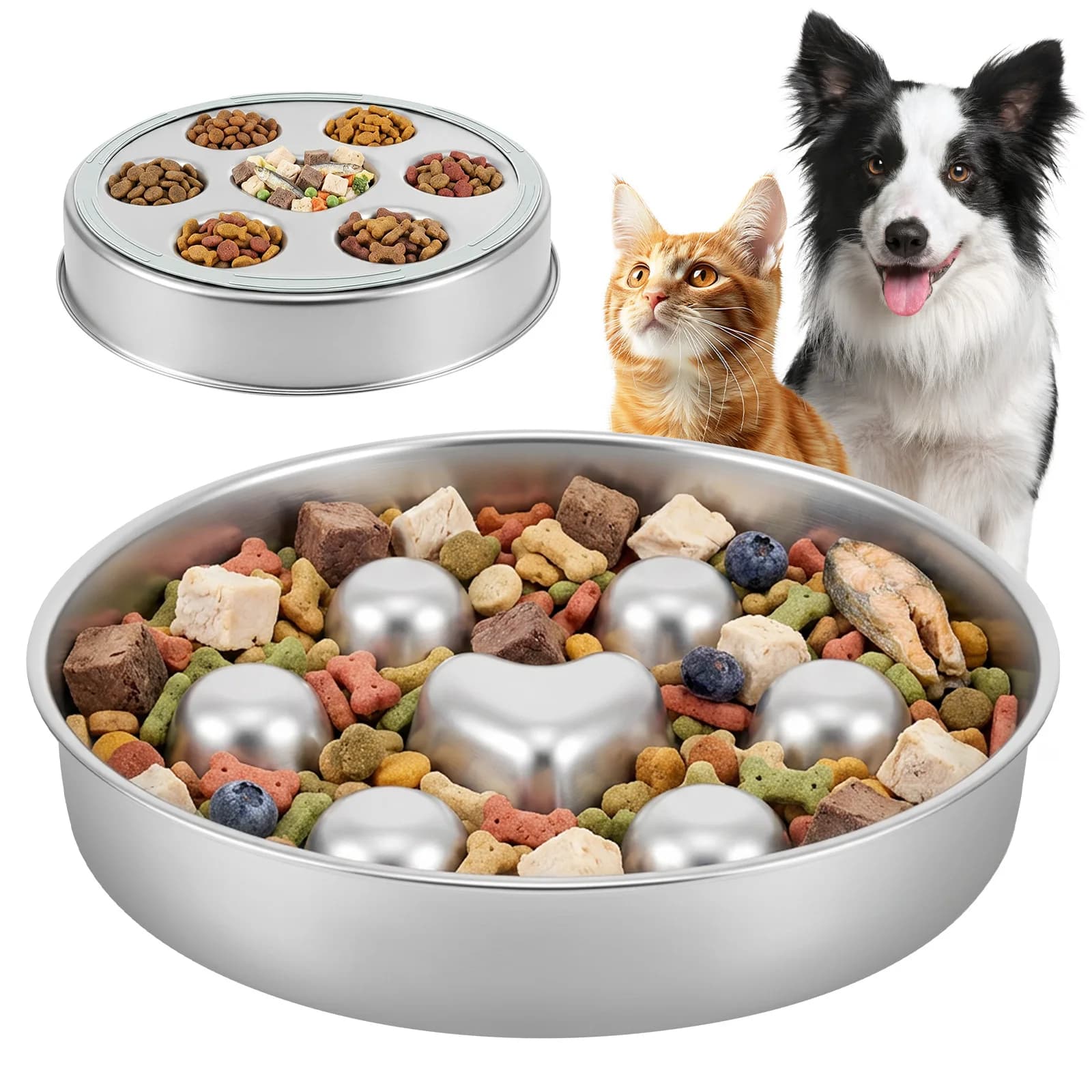 Stainless Steel Slow Feeder Dog Bowl Anti Choke Dog Food Bowl with Nonslip Bottom Pets Puppy or Cat Feeder Bowl and Water