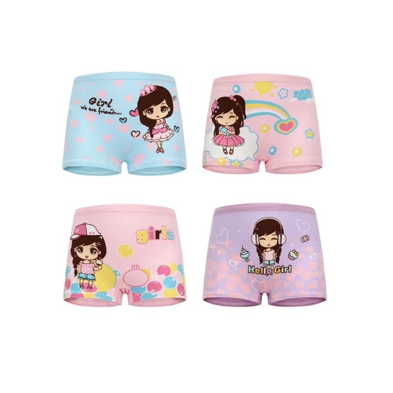 Biancheria intima da bambina Dreamy Girl, morbida, comoda e aderente, pantaloncini carini con disegni animati, set casuale da 4 pezzi.