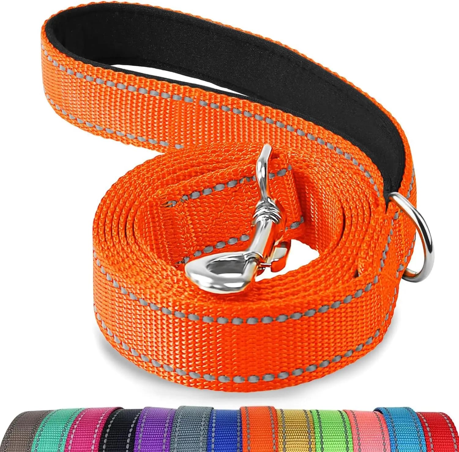 Guinzaglio Riflettente a Doppia Faccia da 6 Piedi con Impugnatura Imbottita in Nylon Resistente per Cani di Taglia Media e Grande, Arancione