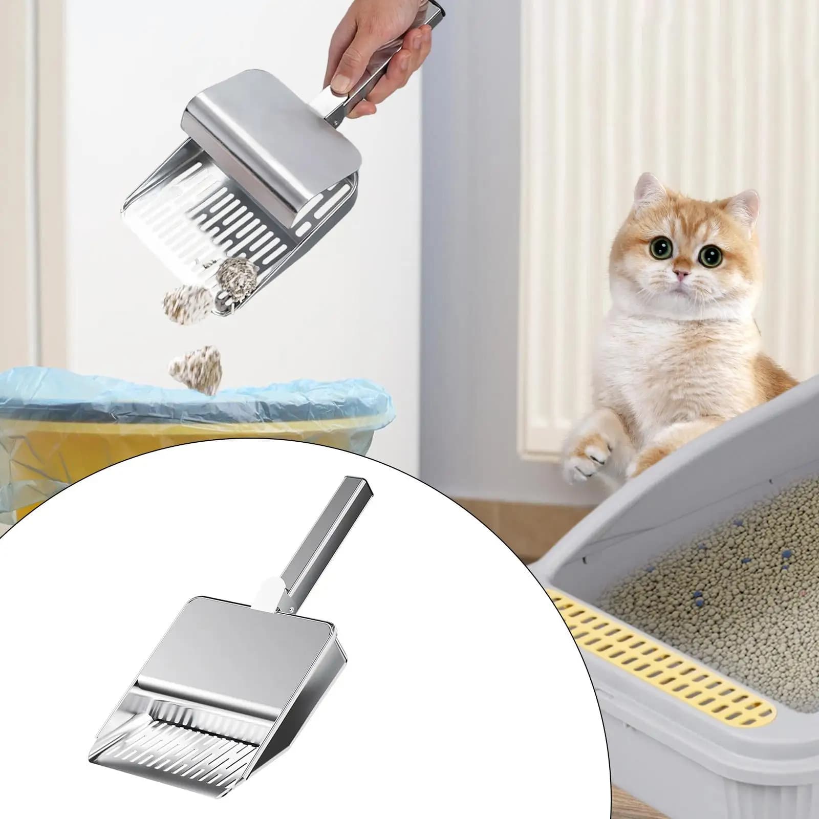 Cat Litter Scooper with Lid Stainless Steel Waste Sifter for Sandbox for Cat Odor Control Tool