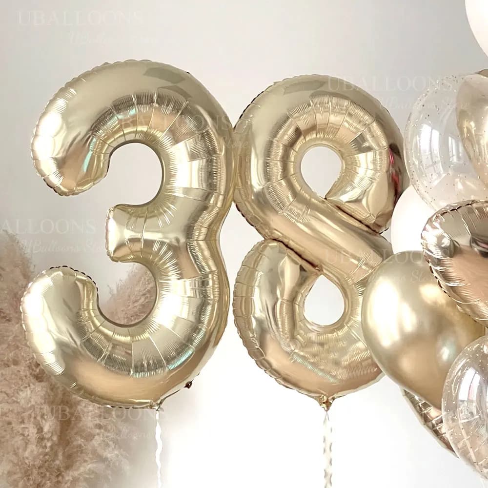 Champagne Gold Number Birthday Balloon 40 Inch Large Chrome Gold Number Foil Balloons for Birthday New Year Anniversary Decor