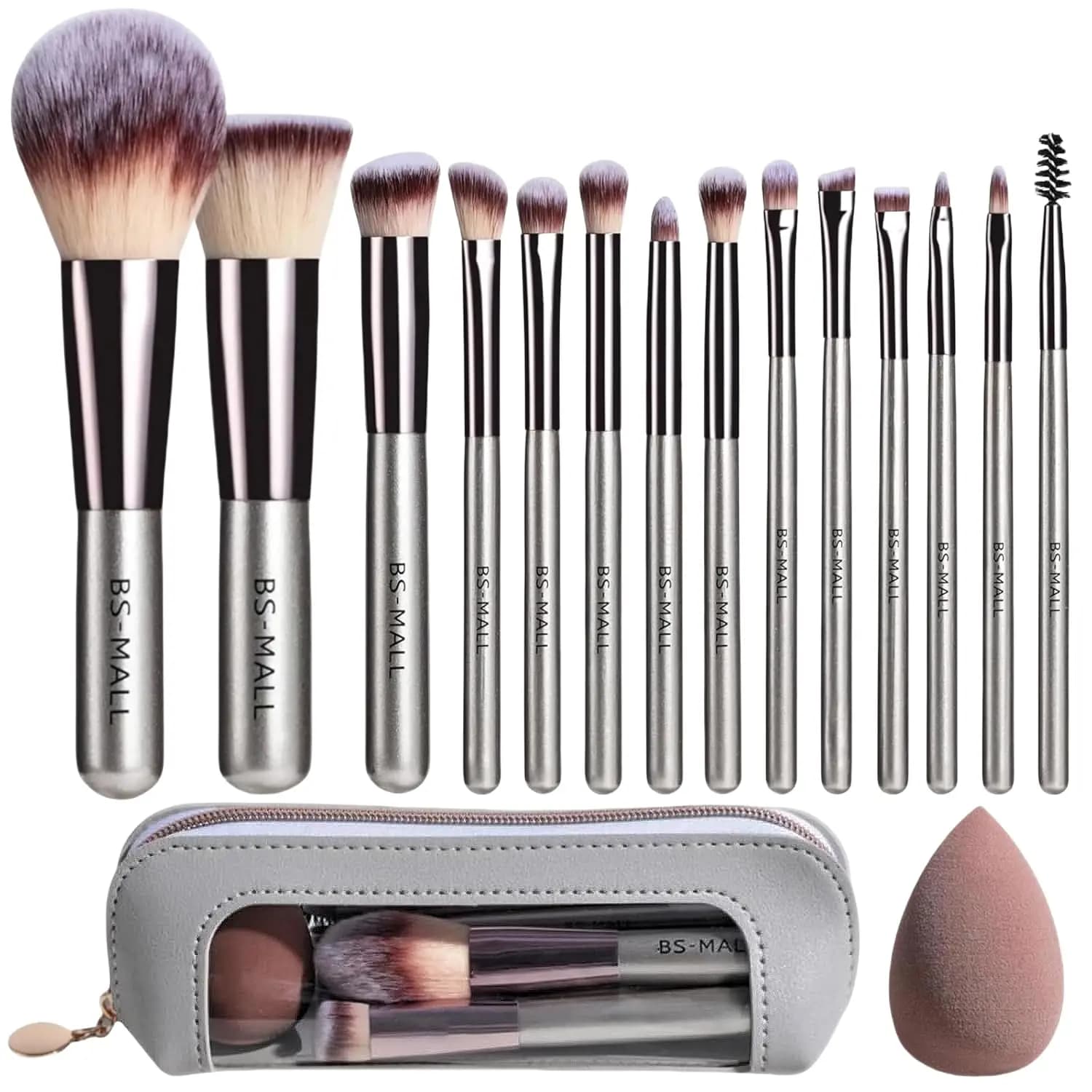 Set di pennelli da trucco da viaggio da 14 pezzi con spugna e custodia, essenziale per fondotinta, cipria, correttore, ombretto, fard