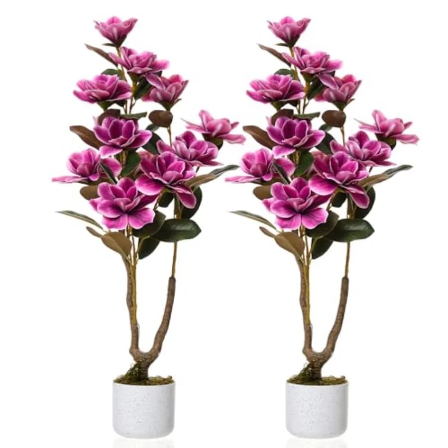 Set di 2 Orchidee Artificiali con Vaso Bianco, 95 cm, Fiori di Orchidea Rosa Finti, Piante di Orchidea Artificiali con Fiori Realistici