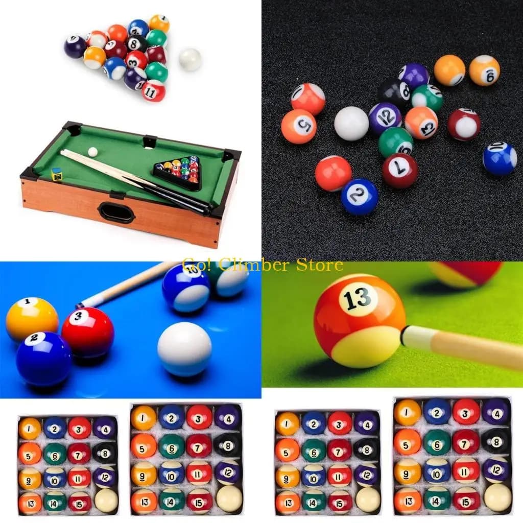 Q84C Set 16 palline da biliardo per bambini, da biliardo, in resina poliestere, piccole stecche