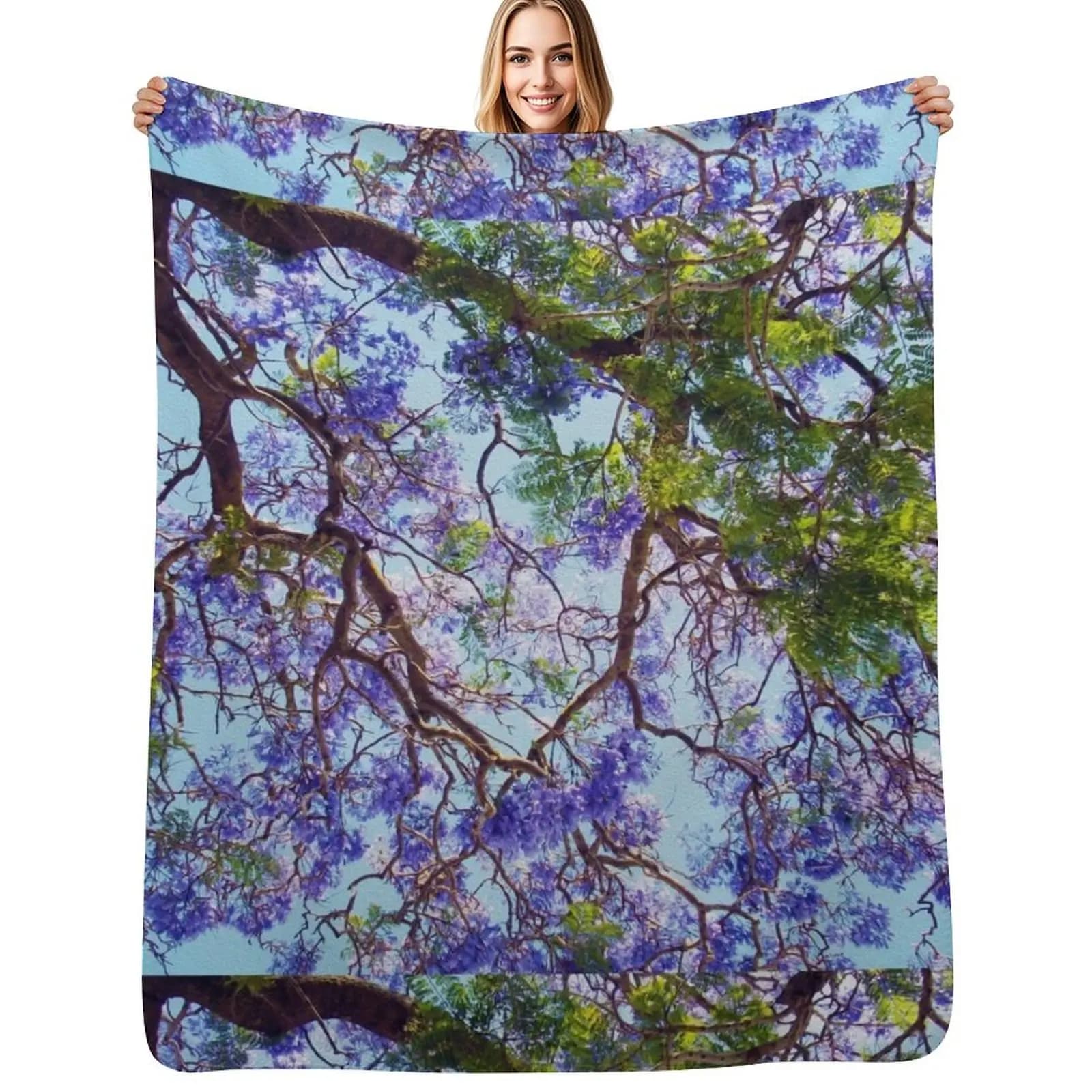 Purple Jacaranda Tree Oil Paint Throw Blanket Durable Warm Blanket for Daily Home Use