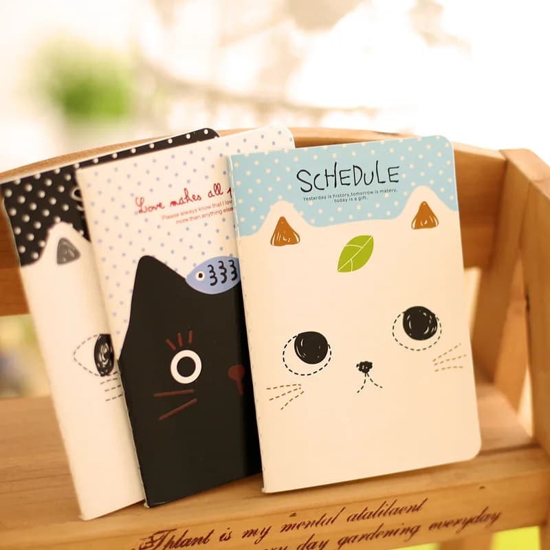 Mini taccuino con gatto carino, quaderno con rilegatura cucita, agenda portatile, articoli di cancelleria, accessori per ufficio, materiale scolastico
