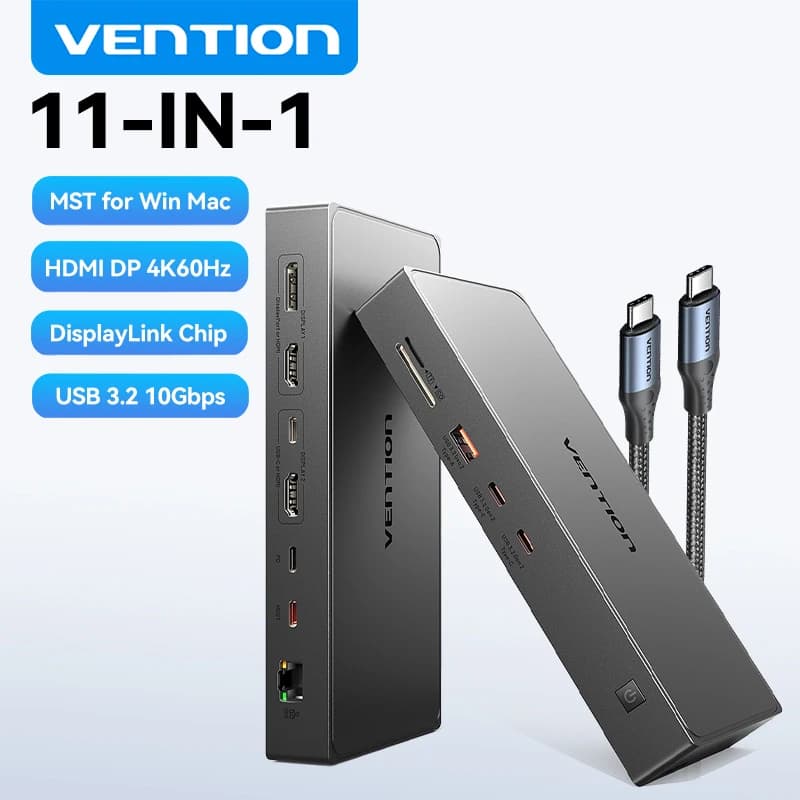 Docking Station Vention USB C DisplayLink 11 in 1 4K@60Hz HDMI DisplayPort MST USB 3.2 HUB per MacBook M1 M2 M3 HP Dell Laptop