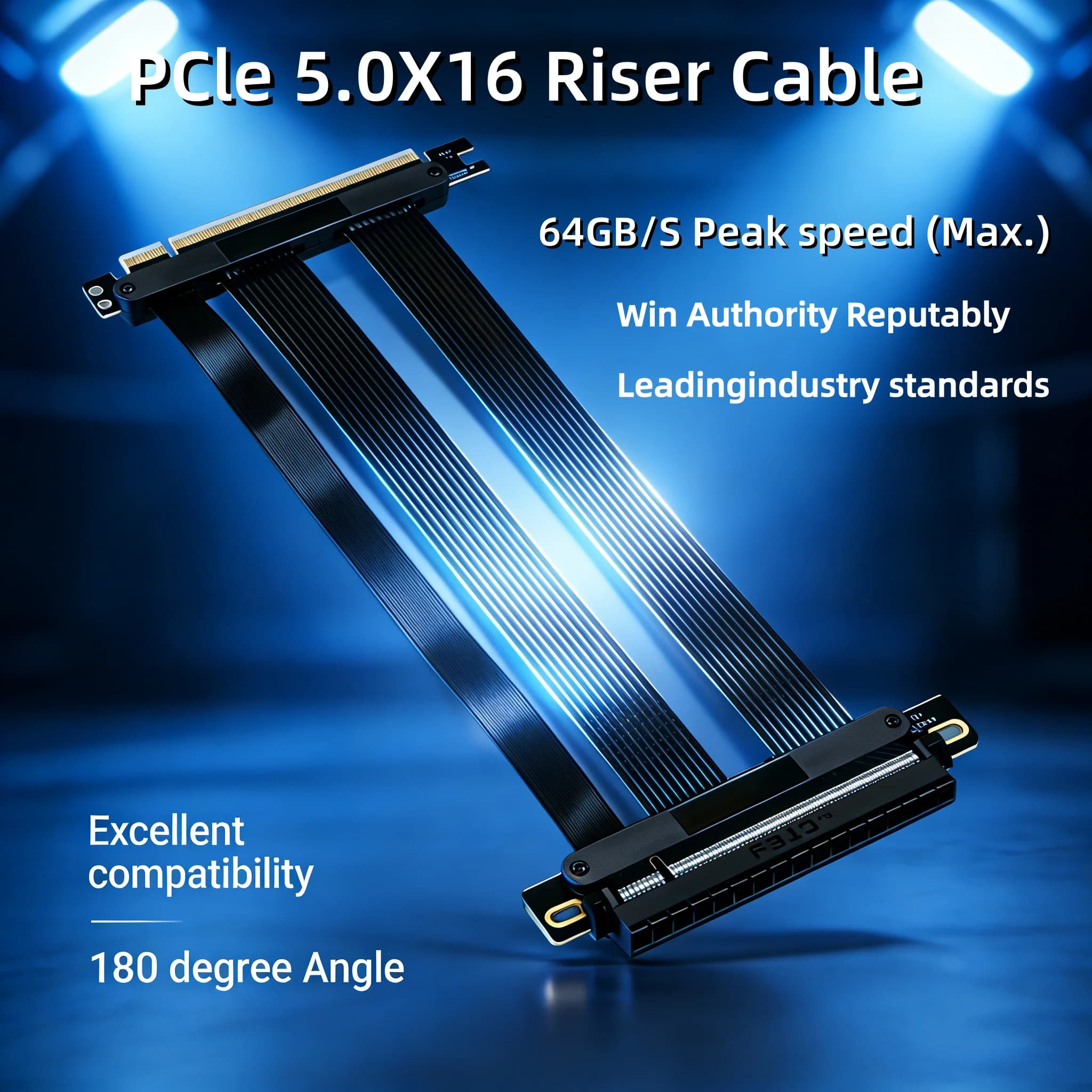 PCI-E 5.0/4.0 X16 Riser Cable Video Card Extension Shielded Flexible 180° Mounting GPU Extension Cord for PC System 22cm to 60cm