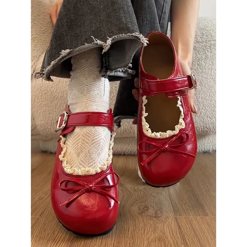Bow-Knot Korean Shoes Soft Round Toe Female Footwear Butterfly 2026Nurse Dress Comfortable Flat Butterfly-knot Floral Shoes Wom