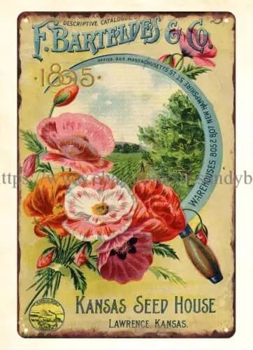 1895 Pansies F. Barteldes Co Kansas seme casa fiore metallo targa in metallo arte da parete