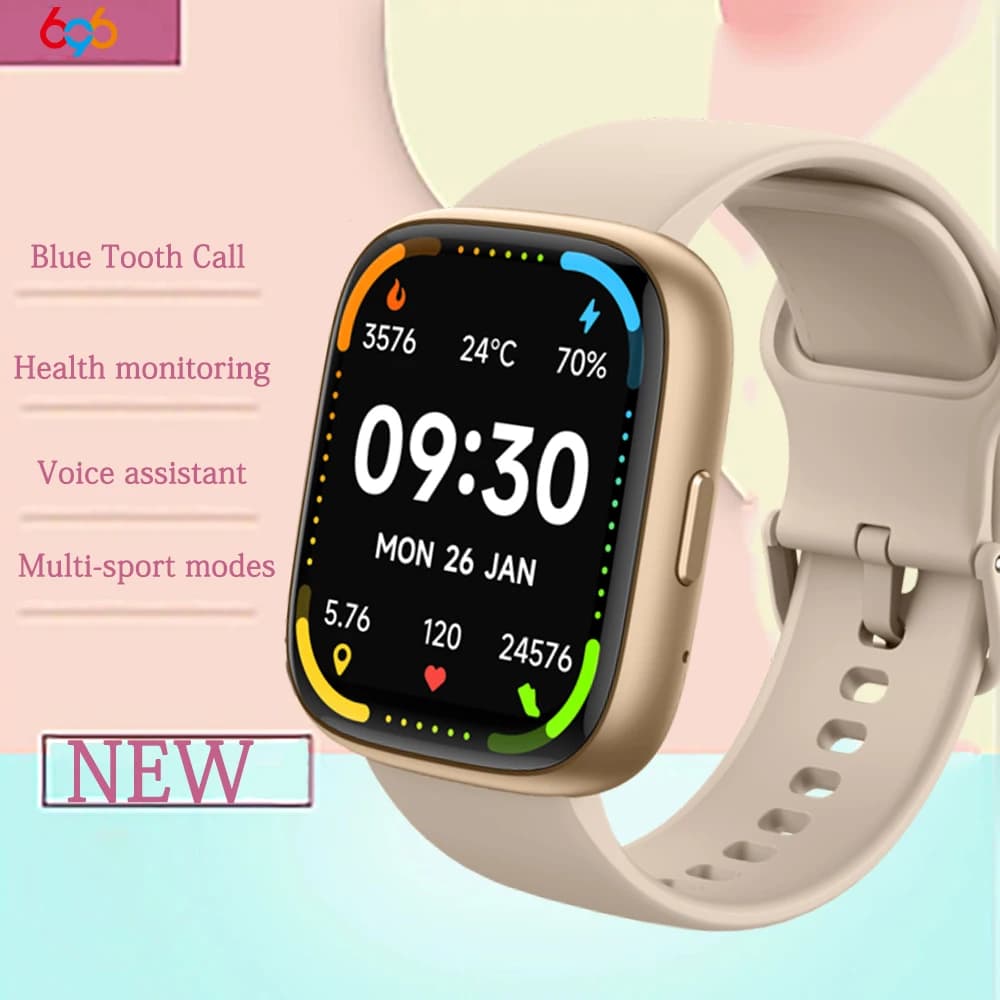 New Fashion Sports Blue Tooth Call Uomo Donna Smart Watch Assistente vocale Impermeabile Lady Frequenza cardiaca Salute Meteo Smartwatch