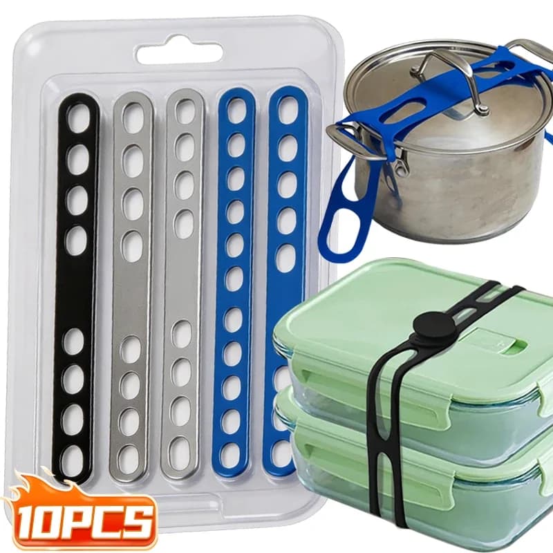 Cinghia Elastica in Silicone Riutilizzabile per Coperchi, Supporto per Coperchi, Cinghia per Trasporto Contenitori, Strumento di Fissaggio per Utensili da Cucina
