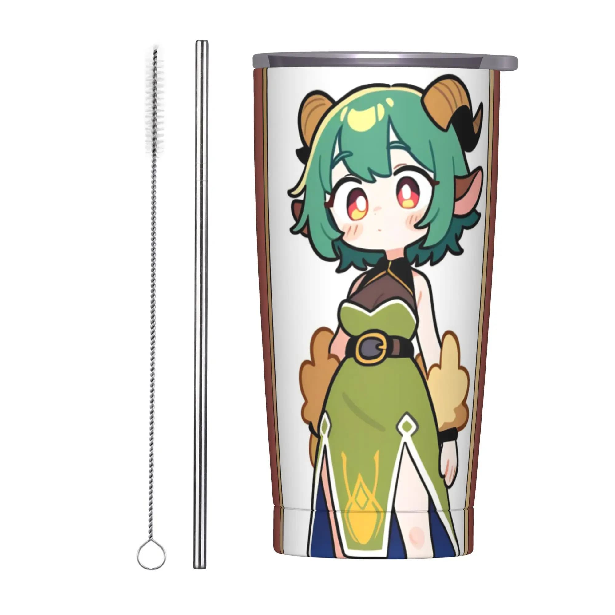 Tazza Termica Trickcal C-Chibi Go Games con Coperchio e Cannuccia, Borraccia da 20oz per Ufficio e Casa