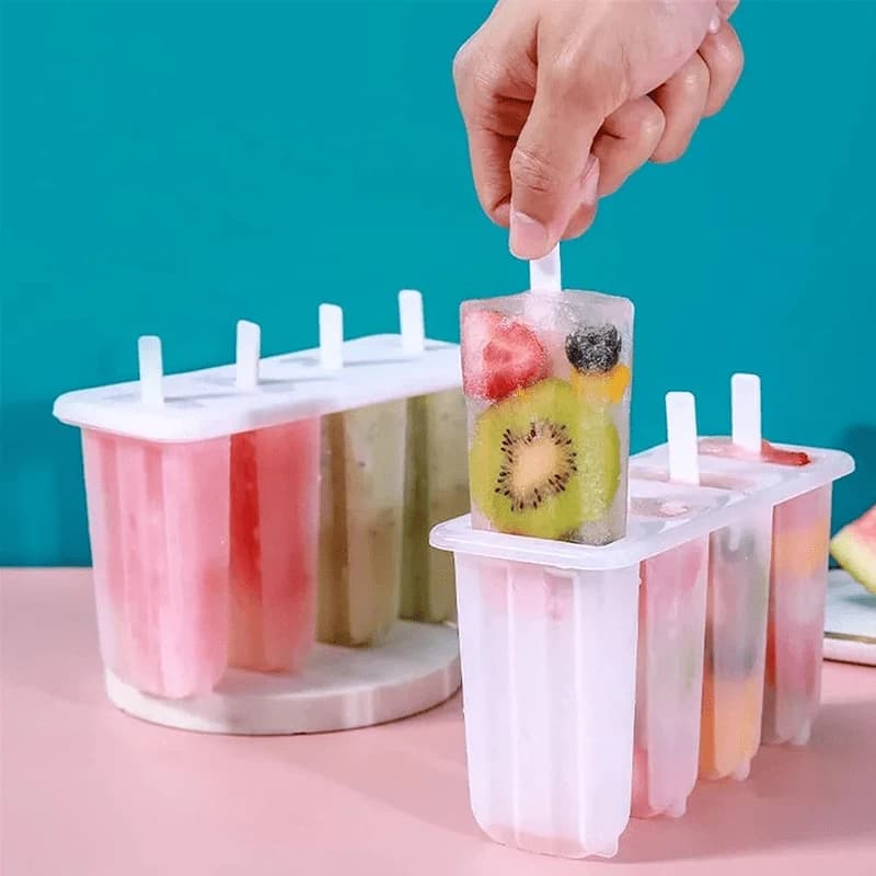 Stampo per ghiaccioli con coperchio, vassoio in plastica per fare ghiaccioli fai da te, set per dessert congelati, snack estivi, macchina per gelato a 4 scomparti