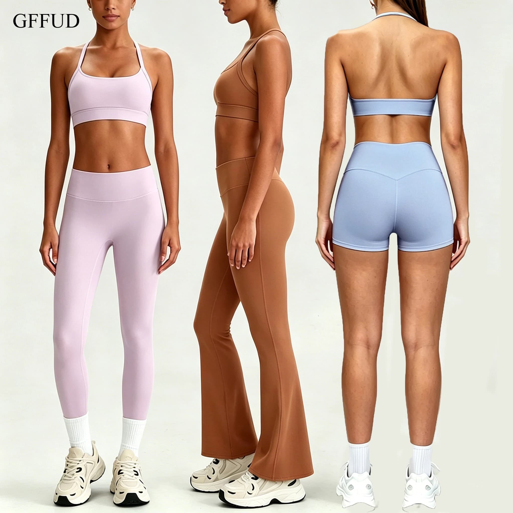Set Yoga da Donna 2 Pezzi: Reggiseno Sportivo e Pantaloni a Vita Alta a Gamba Larga o Leggings Aderenti o Pantaloncini, con Controllo Pancia, Asciugatura Rapida, Abbigliamento da Palestra