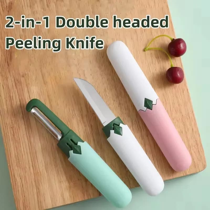 Pelapatate 2-in-1 in Acciaio Inossidabile a Doppia Testa, Pelapatate Multiuso da Cucina, Coltello Portatile